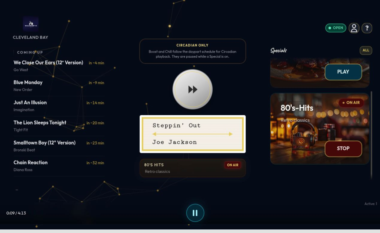 Stylish Ambience specials view with an active event or themed mode